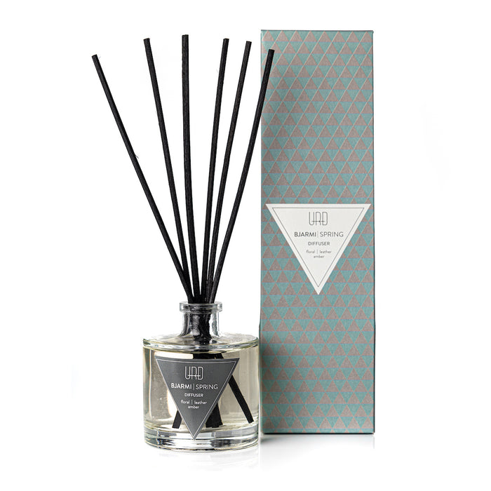URÐ´s seductive spring diffuser will infuse your home with spicy scent blend of leather, flowers and amber, reminding you of the warmth from a roaring fire in an Icelandic summer house in spring. 