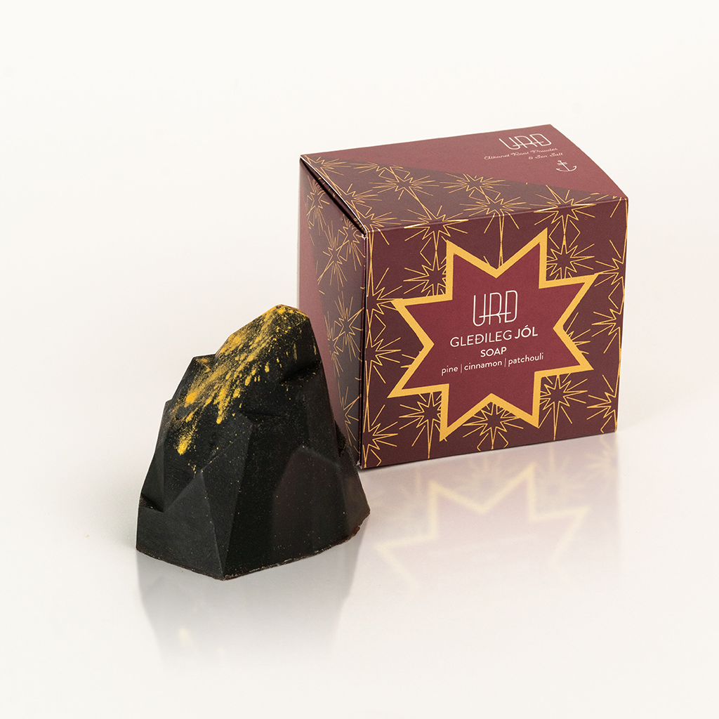 Gleðileg Jól Christmas soap is handmade in small batches. The soap is made with natural oils which leave the skin feeling soft and nourished.