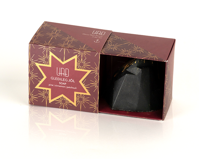 Gleðileg Jól Christmas soap is handmade in small batches. The soap is made with natural oils which leave the skin feeling soft and nourished.