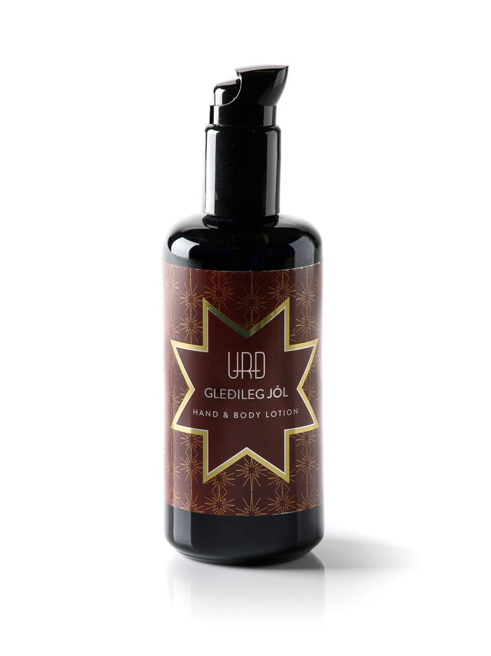 Gleðileg jól Christmas hand & body lotion has the viscosity of a cream, but the lightness of a lotion. The lotion conditions, moisturizes and absorbs into the skin. 